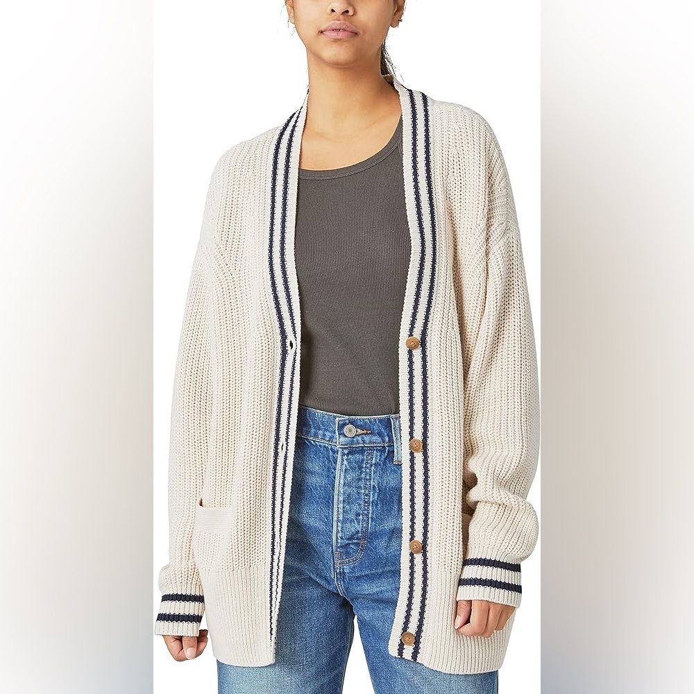 Lucky Brand textured varsity cardigan. Oversized, size XS, with button front